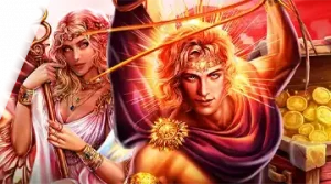 Изображение мифологических фигур, рекламирующих турнир Blitz Spinomenal в Кракен на фоне яркого света и сокровищ.